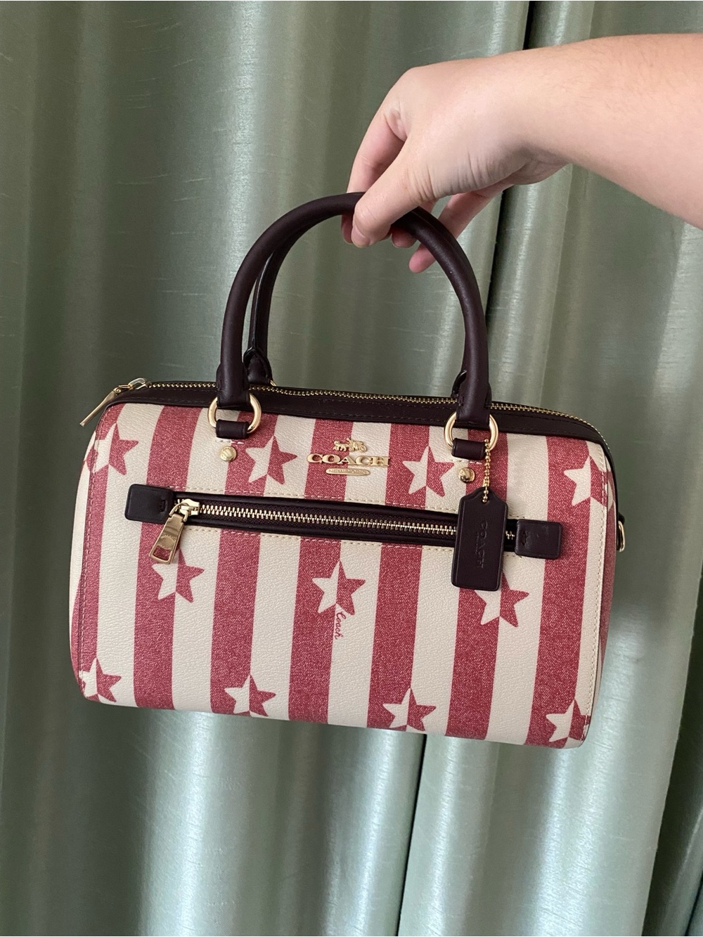 COACH Red & Cream Star Stripe Rowan bag + wallet